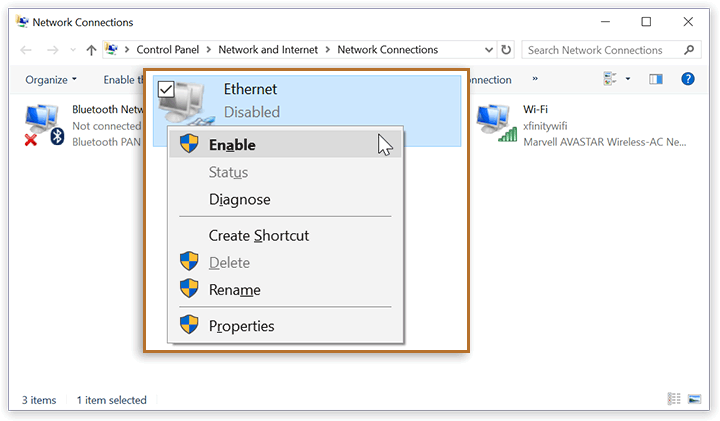 Enabled the network adapter
