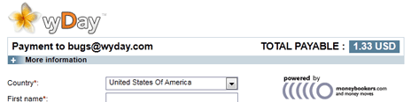 Example showing the wyDay logo on the Moneybookers checkout